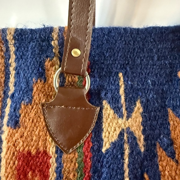 El Paso Saddle Blanket Southwestern Wool Tote Bag with Leather Straps - Picture 4 of 9